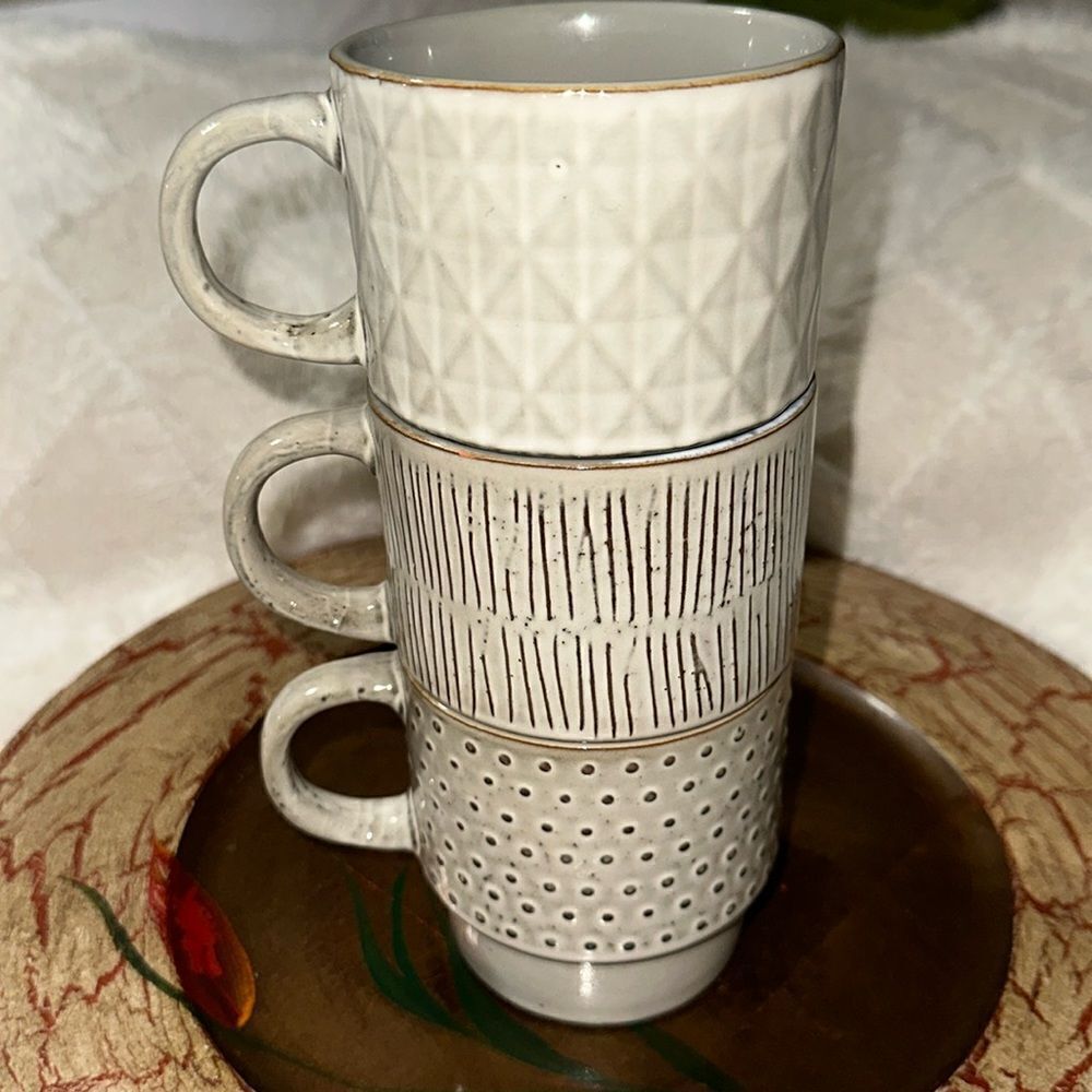 Stackable Set of 3 Cappuccino Latte Coffee Tea Mugs